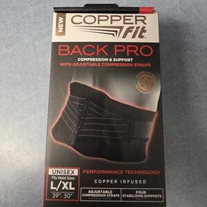 New In Box Copper Fit Back Pro Back Brace Compression Support. L-XL